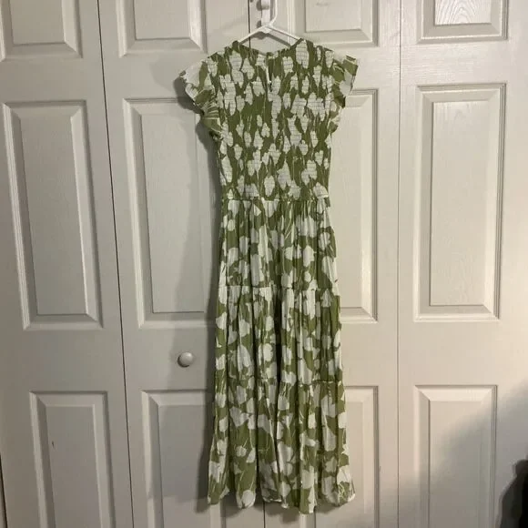 Sweet Wanderer Women Green White floral Maxi Sleeveless tiered Sundress Small - Picture 2 of 8